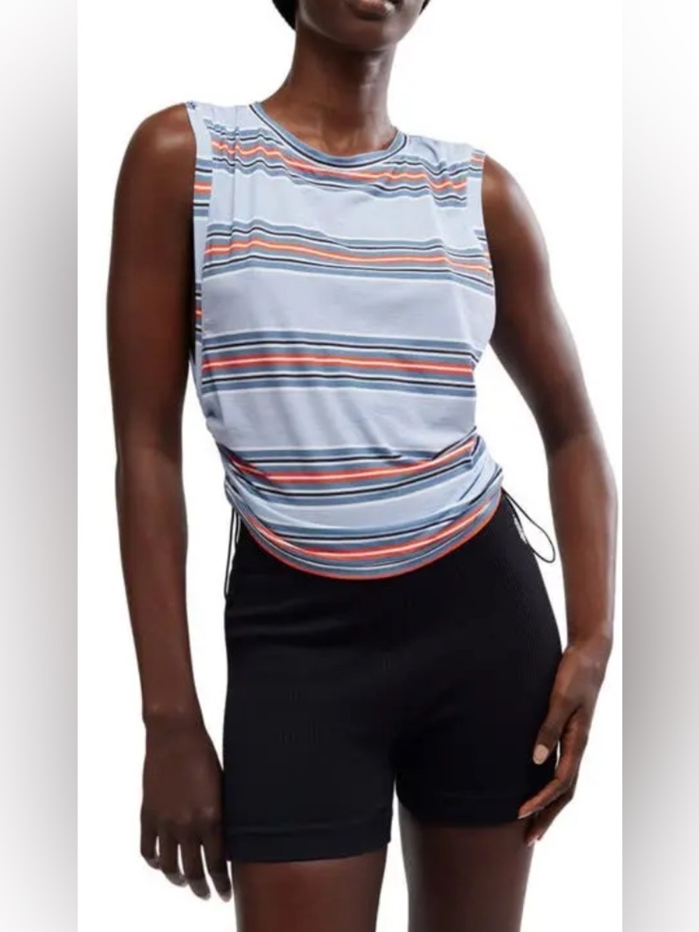 Free People FP Movement Sport Mode Ruched Muscle Tee Size M Striped New NWT